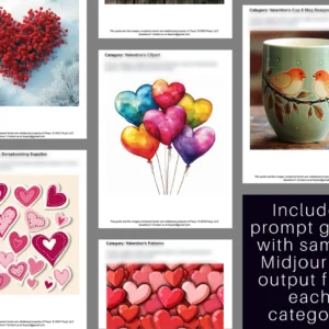 1800 Valentine’s Day Graphics AI Art Prompts | Midjourney Dall-E Stable Diffusion | Digital Wall Art Prints Home Loving Cupid Heart Decor