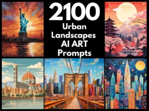 2100 Urban Landscapes AI Art Prompts | Midjourney Dall-E Stable Diffusion | Digital Wall Art Prints Home Decor Watercolor Painting Print Kit