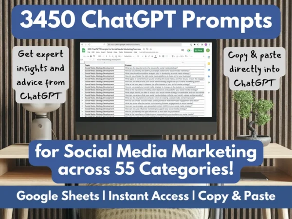 3450 ChatGPT Prompts for Social Media Marketing | TikTok | Facebook | Pinterest | Twitter | Instagram | Instant Access | Copy and Paste - Image 2