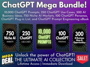 ChatGPT Mega Bundle | 10,000 Prompts | Use-Cases AI Business Ideas Plug-in List Prompt Engineering eBook and Personas | Instant Access