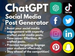 ChatGPT Social Media Post Generator | TikTok | Facebook | Pinterest | Twitter | Instagram | Instant Access | Copy and Paste