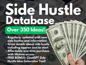 Side Hustle Database | 350+ Ideas for Making Money | Side Gig Inspiration! | Bonus ChatGPT Idea Generator and Digital Products Profit Ebook