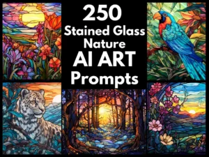 Stained Glass Nature AI Art Prompts | Text-to-image Midjourney Dall-E Stable Diffusion | Digital Wall Art Download Large Printable Wall Art