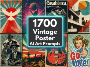 Vintage Poster AI Art Prompts | Text-to-image Midjourney Dall-E Stable Diffusion | Digital Art Download Vintage Wall Art Designs and Trends